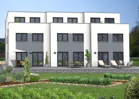 Reihenhauszeile mit zwei Vollgeschossen und großen Balkonen